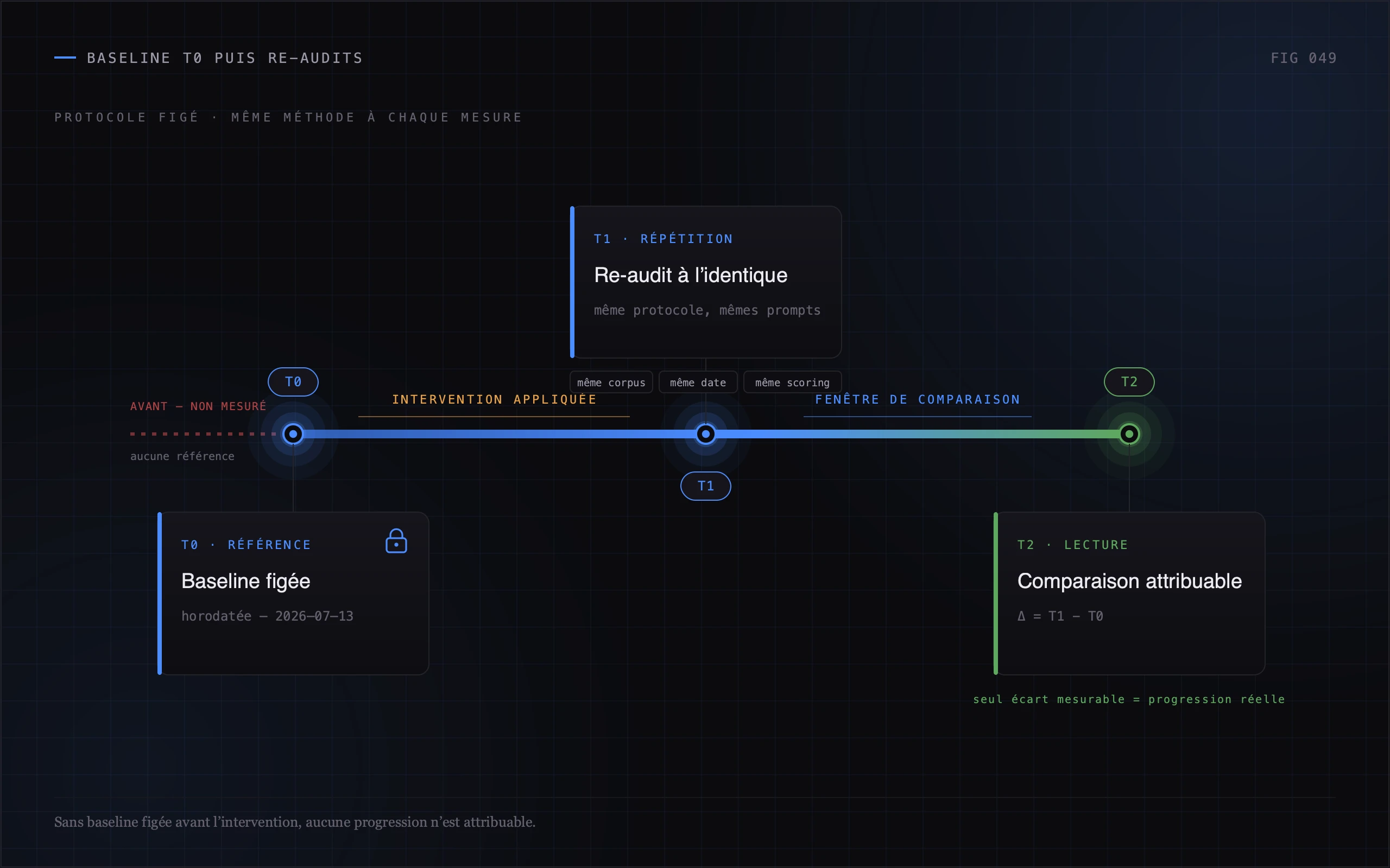Graphique illustrant la superposition du T0 et des re-audits trimestriels