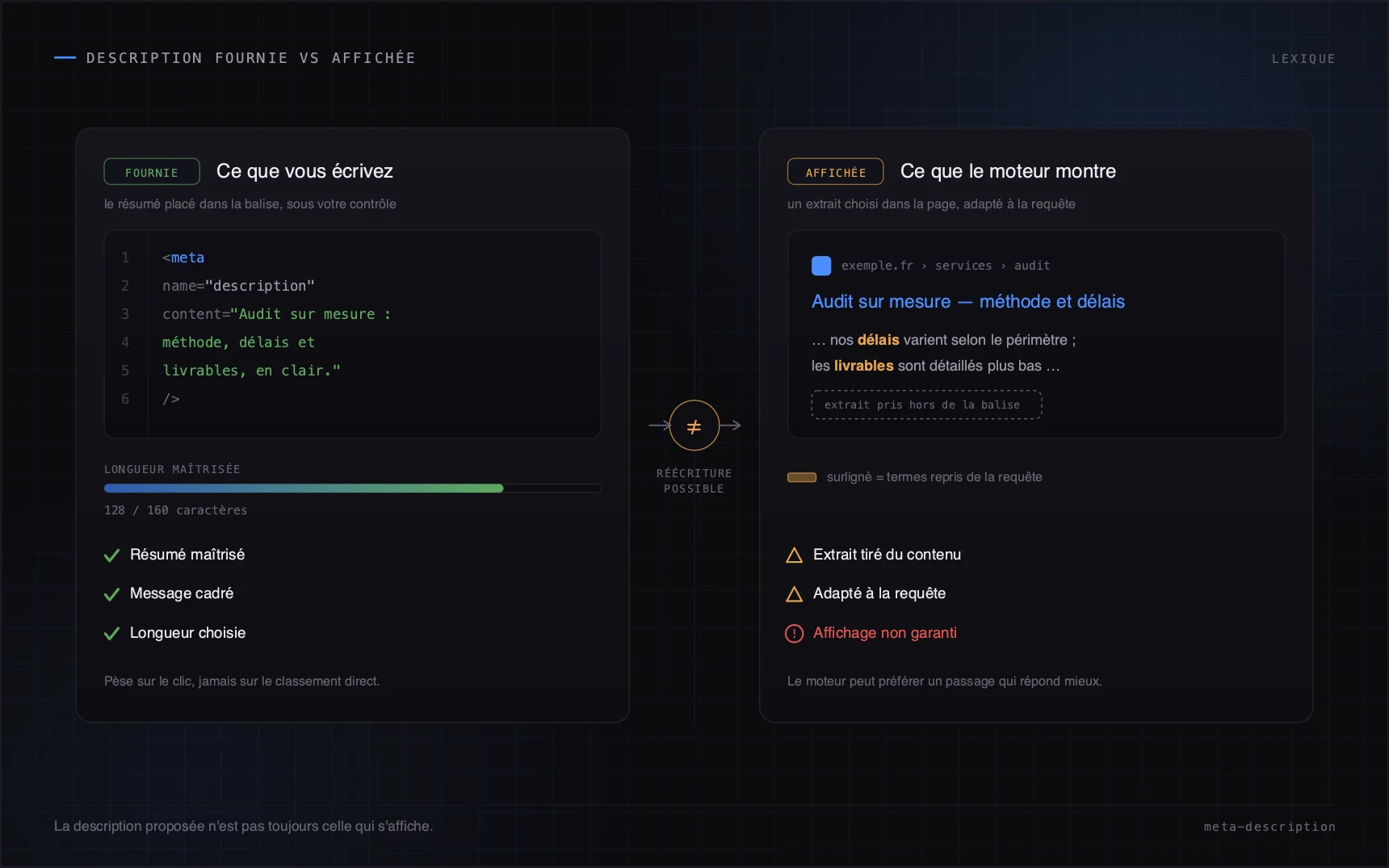 La description proposée n'est pas toujours celle qui s'affiche.